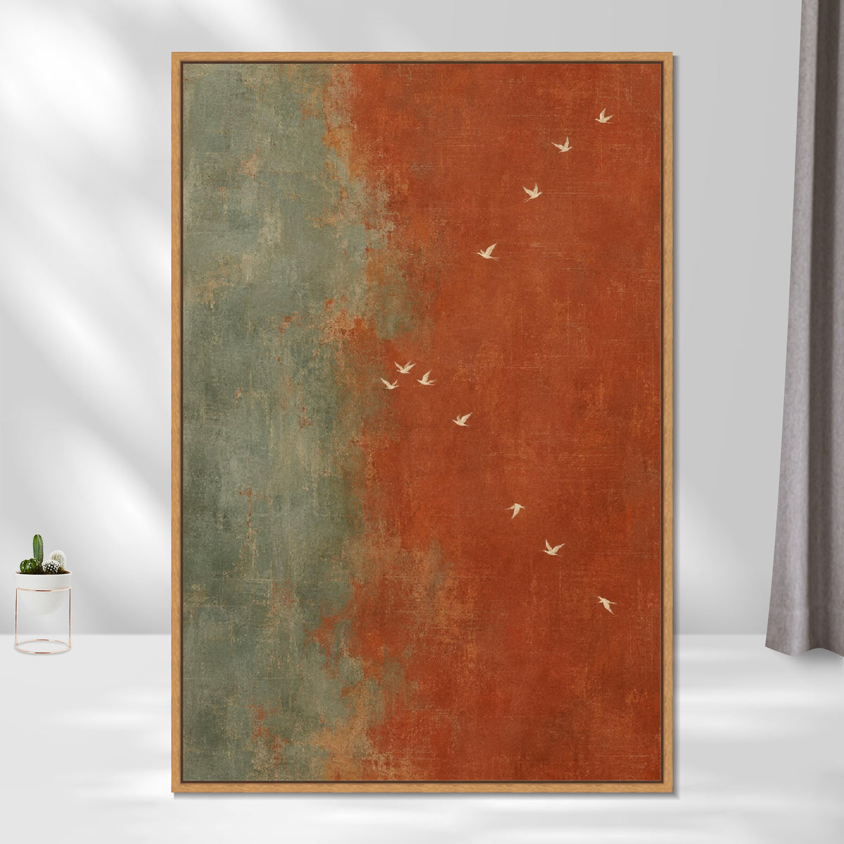 INVIN ART Framed Canvas 100% Handpainted Oil Painting White Birds in the Rust Breeze Wall Art