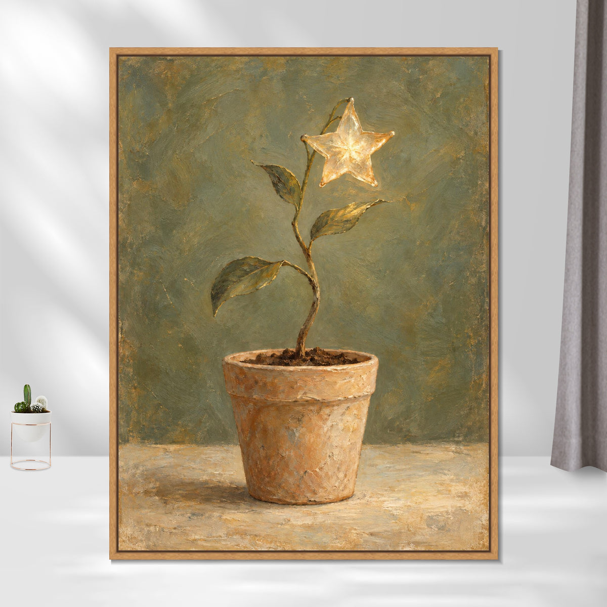 INVIN ART Framed Canvas 100% Handpainted Oil Painting A Growing Star Wall Art