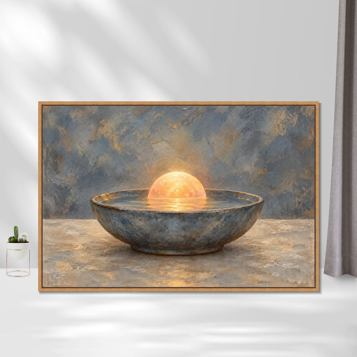INVIN ART Framed Canvas 100% Handpainted Oil Painting Sunrise Within the Bowl Wall Art