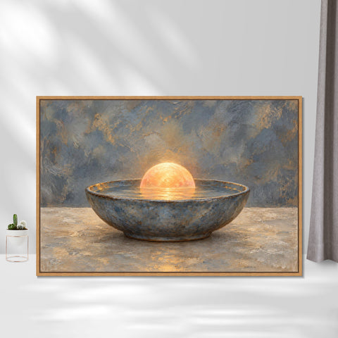 INVIN ART Framed Canvas 100% Handpainted Oil Painting Sunrise Within the Bowl Wall Art