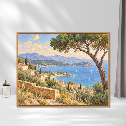 INVIN ART Framed Canvas 100% Handpainted Oil Painting Bay View Beneath the Pine Wall Art