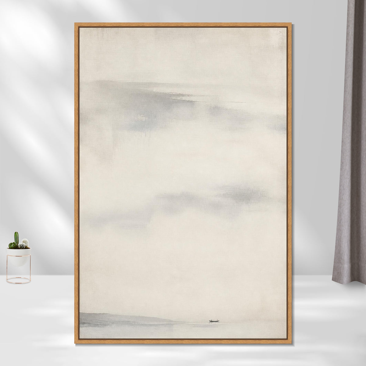 INVIN ART Framed Canvas 100% Handpainted Oil Painting Beyond the Lone Boat Wall Art