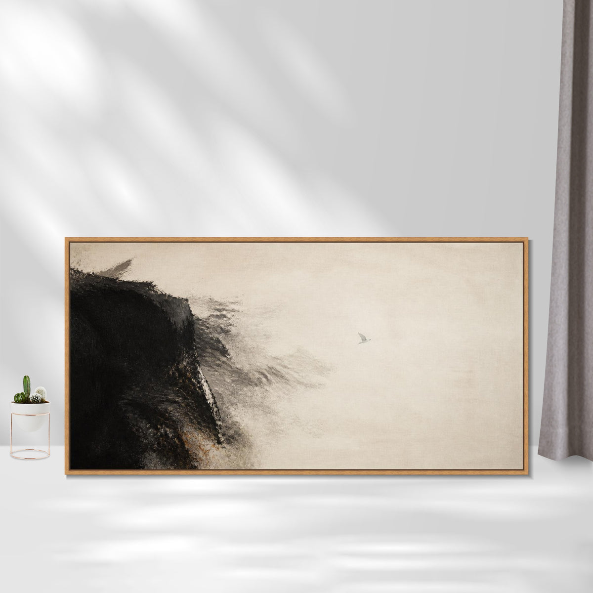 INVIN ART Framed Canvas 100% Handpainted Oil Painting Wind from the Left Bank Wall Art