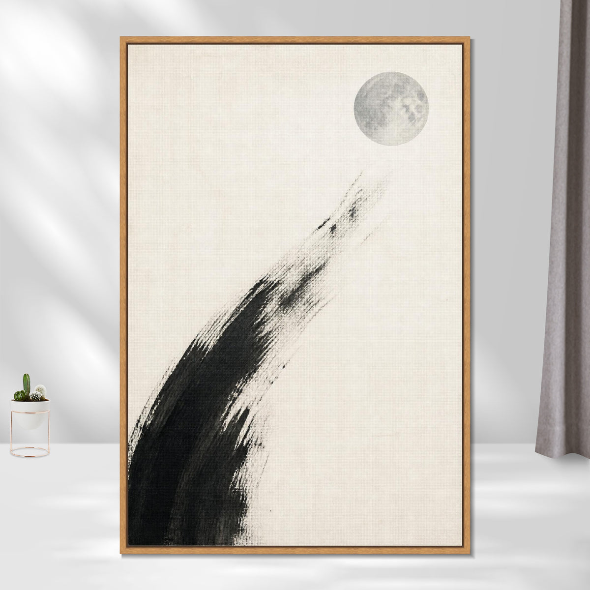 INVIN ART Framed Canvas 100% Handpainted Oil Painting Moon Descending into White Wall Art