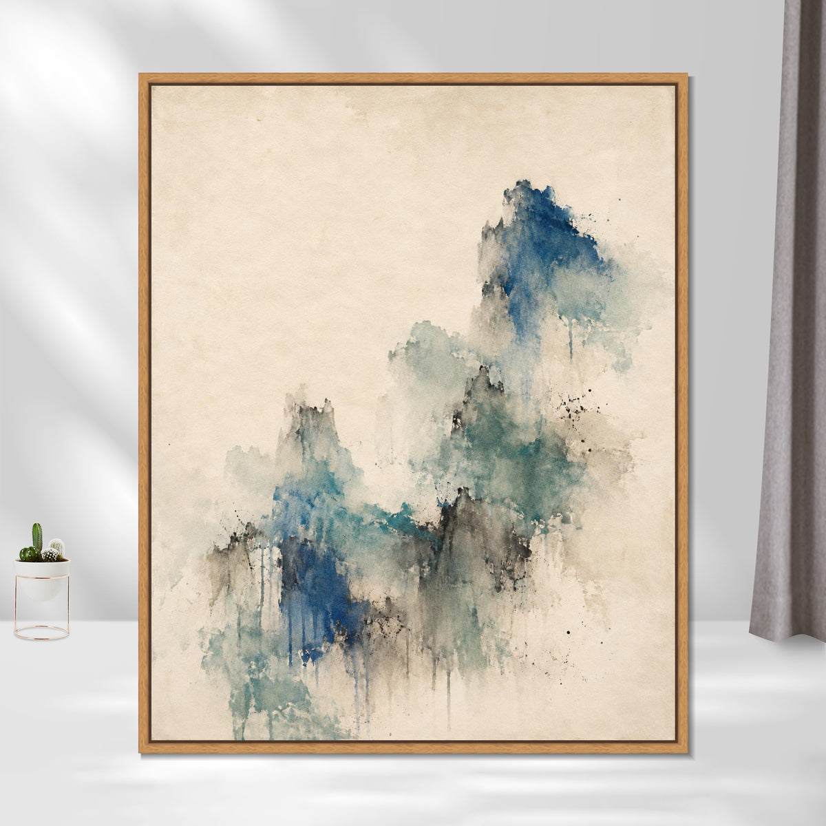 INVIN ART Framed Canvas 100% Handpainted Oil Painting Blue Green Memory Wall Art