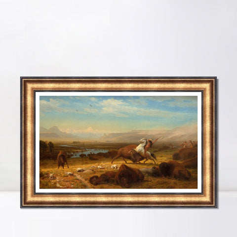 INVIN ART Framed Canvas Art Giclee Print The Last Of The Buffalo by Albert Bierstadt Wall Art Living Room Home Office Decorations