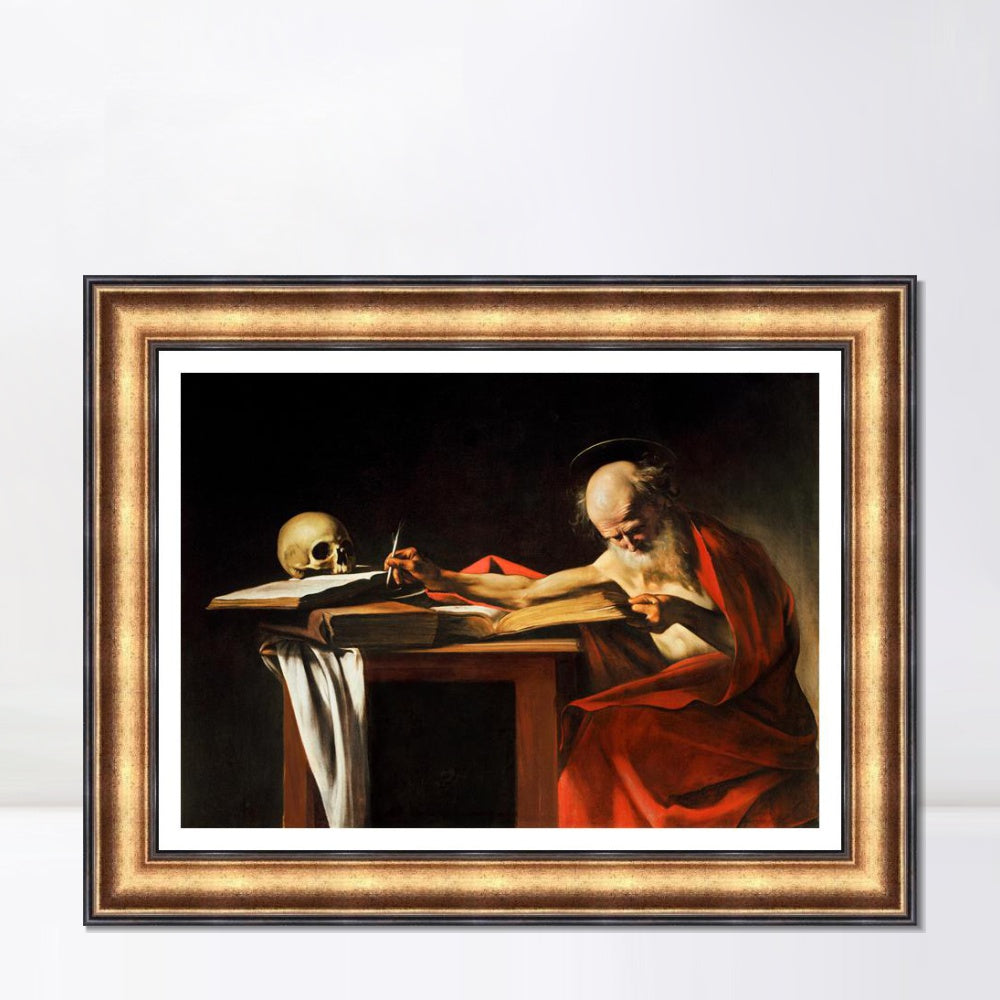 INVIN ART Framed Canvas Art Giclee Print Saint Jerome Writing by Michelangelo Merisi da Caravaggio Wall Art