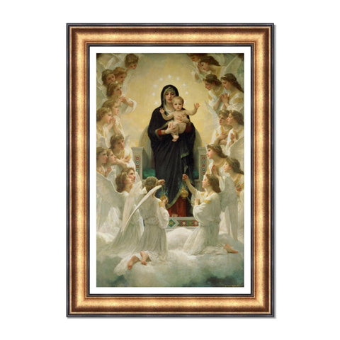 INVIN ART Framed Canvas Art Giclee Print The Virgin With Angels(1900) by William Adolphe Bouguereau Wall Art Living Room Home Office Decorations