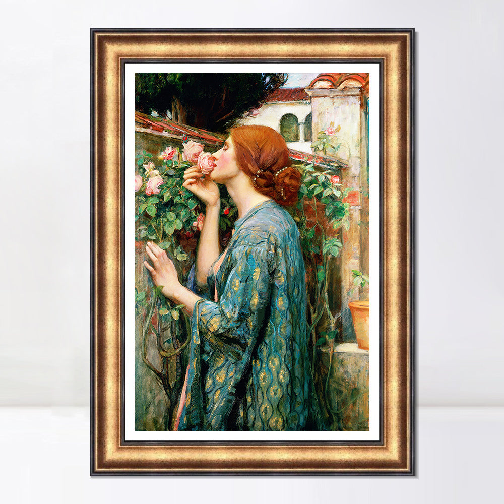 INVIN ART Framed Canvas Art Giclee Print The Soul of The Rose, 1908 by John William Waterhouse Wall Art