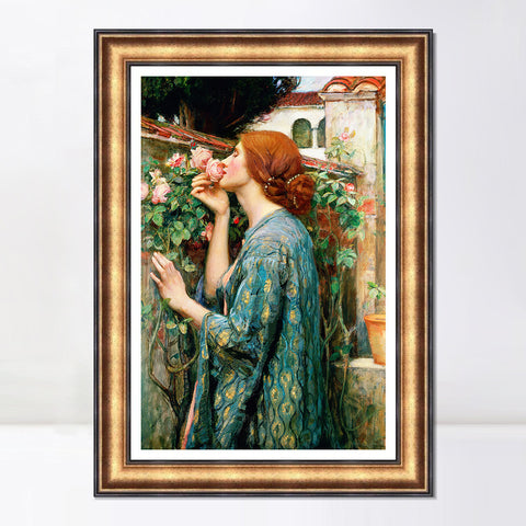 INVIN ART Framed Canvas Art Giclee Print The Soul of The Rose, 1908 by John William Waterhouse Wall Art Living Room Home Office Decorations