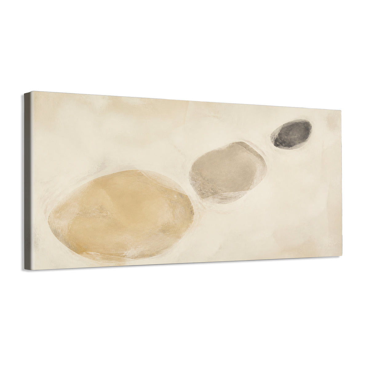 INVIN ART Framed Canvas 100% Handpainted Oil Painting Three Pebble Shapes Wall Art