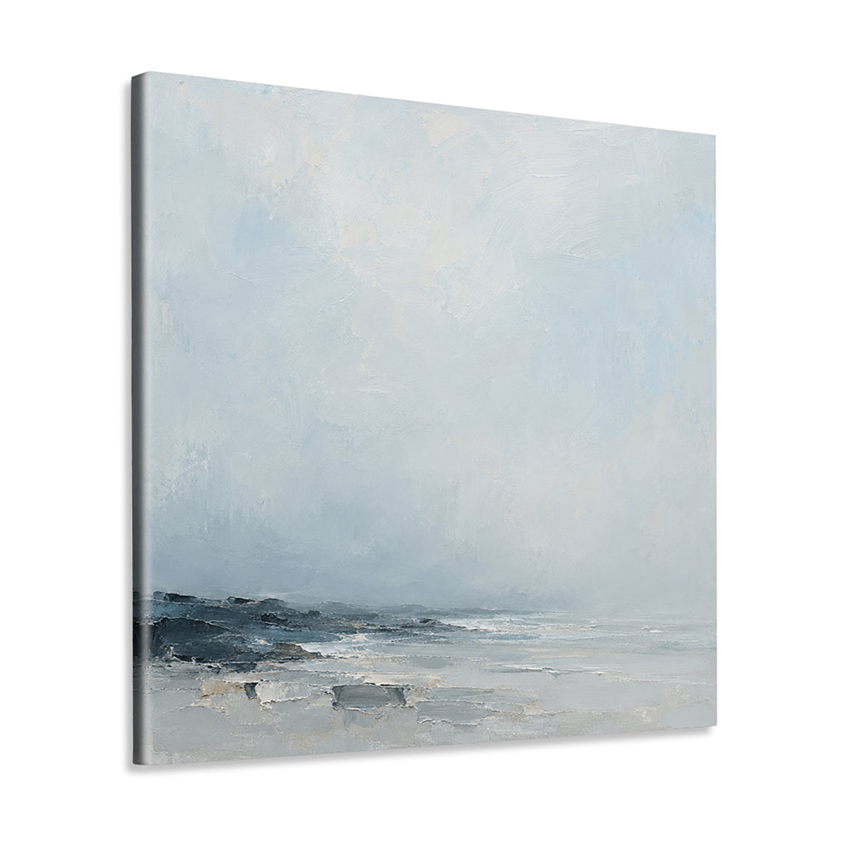 INVIN ART Framed Canvas 100% Handpainted Oil Painting Low Shore in Mist Wall Art