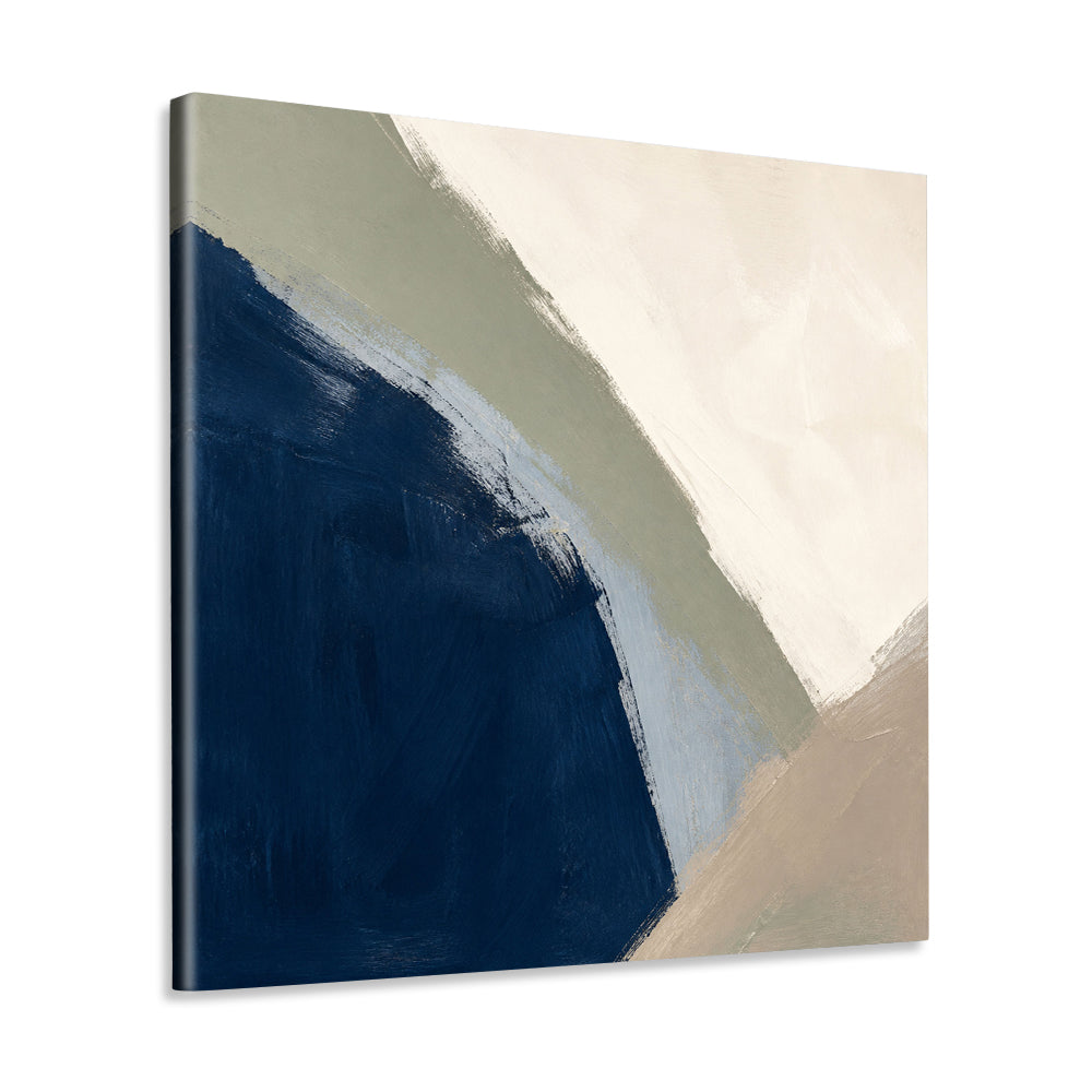 INVIN ART Framed Canvas 100% Handpainted Oil Painting Deep Blue Curved Shore Wall Art