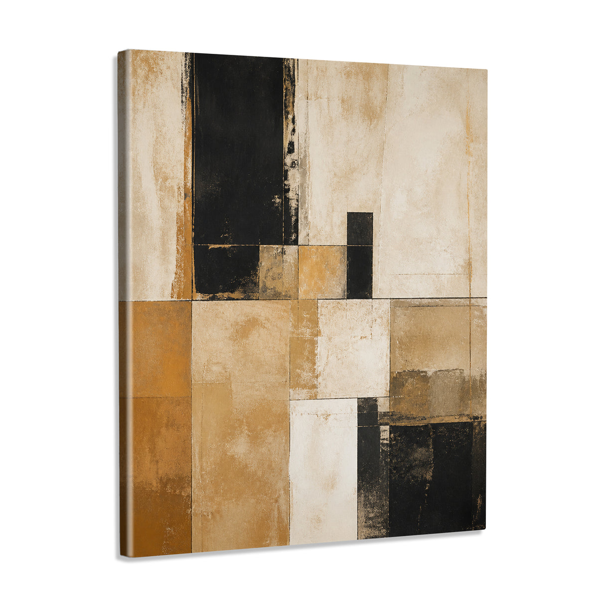 INVIN ART Framed Canvas 100% Handpainted Oil Painting Sand and Black Grid Wall Art