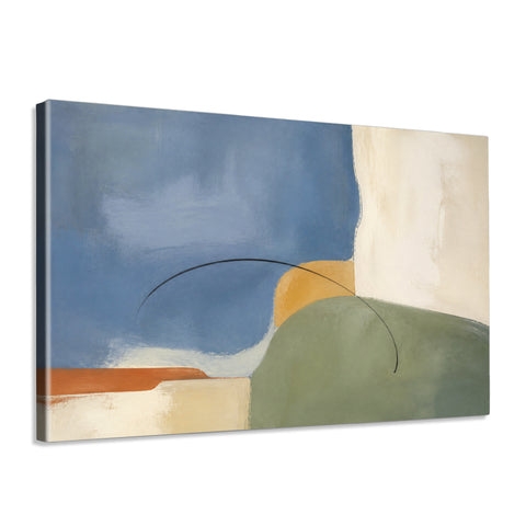 INVIN ART Framed Canvas 100% Handpainted Oil Painting Blue Field and Green Hill Wall Art