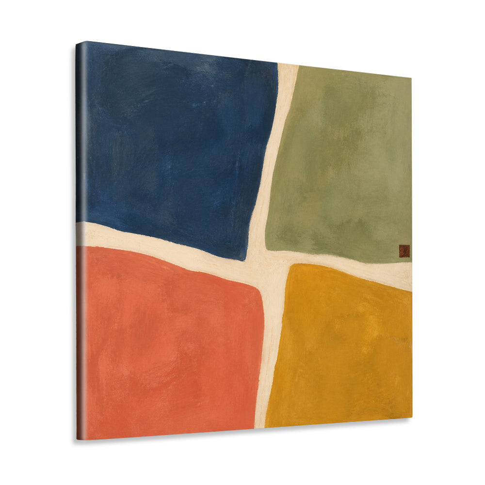 INVIN ART Framed Canvas 100% Handpainted Oil Painting Four Fields of Color Wall Art