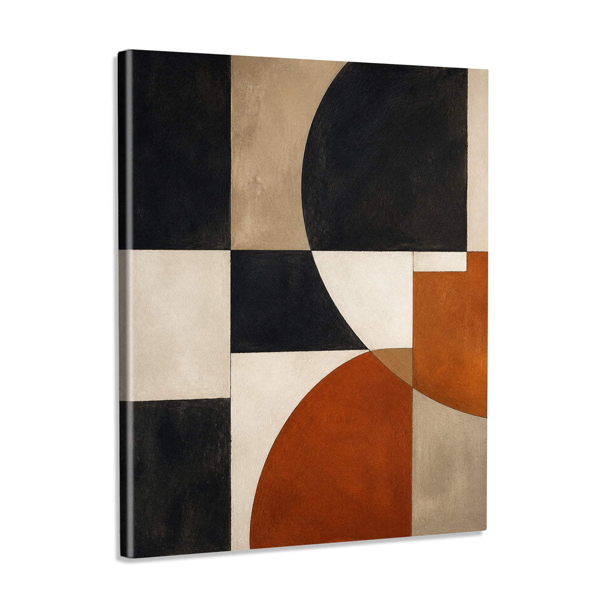 INVIN ART Framed Canvas 100% Handpainted Oil Painting Black and Rust Arc Grid Wall Art