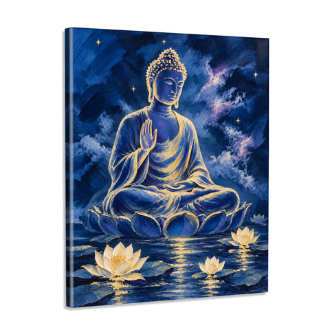 INVIN ART Framed Canvas 100% Handpainted Oil Painting Buddha Above the Lotus Pool Wall Art