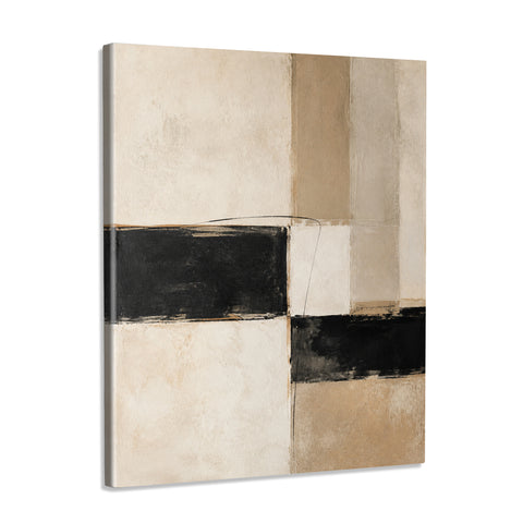 INVIN ART Framed Canvas 100% Handpainted Oil Painting Black Bands and Sand Columns Wall Art