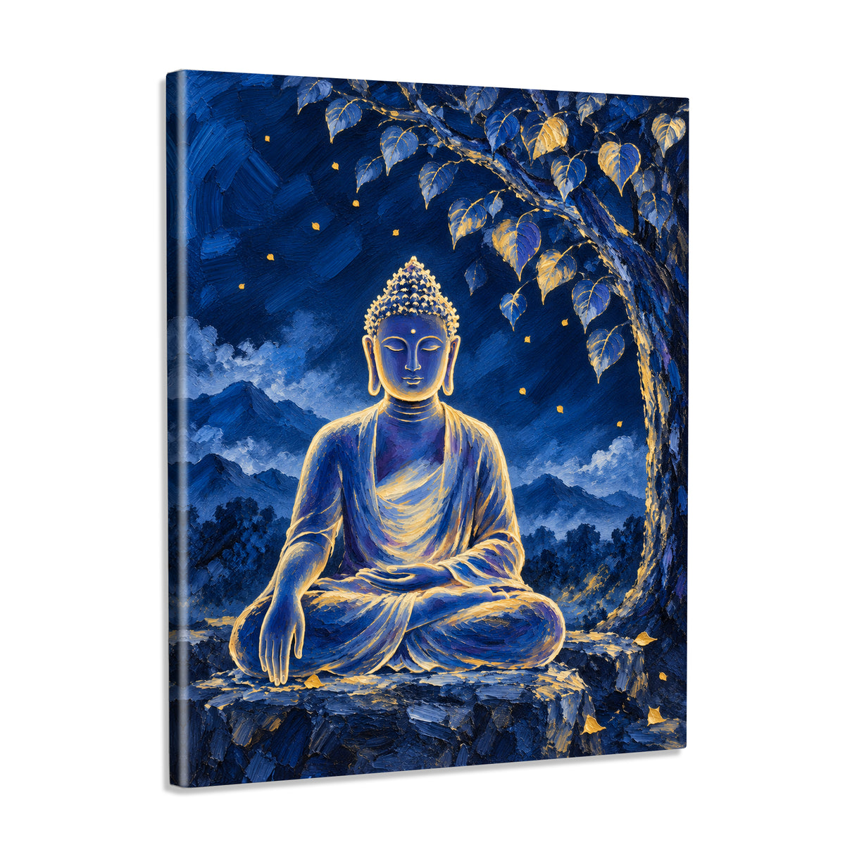 INVIN ART Framed Canvas 100% Handpainted Oil Painting Buddha Beneath the Night Tree Wall Art