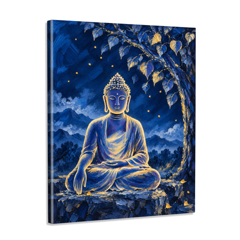 INVIN ART Framed Canvas 100% Handpainted Oil Painting Buddha Beneath the Night Tree Wall Art