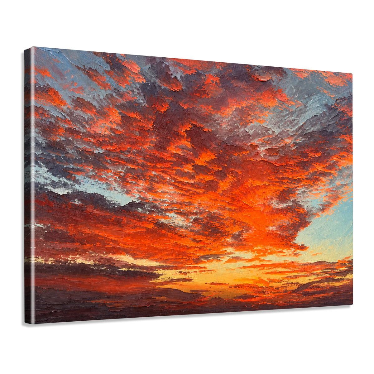 INVIN ART Framed Canvas 100% Handpainted Oil Painting Ember Clouds at Dusk Wall Art