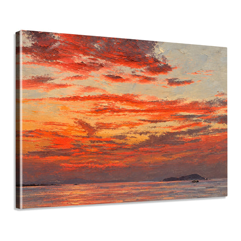 INVIN ART Framed Canvas 100% Handpainted Oil Painting Crimson Evening Over the Sea Wall Art