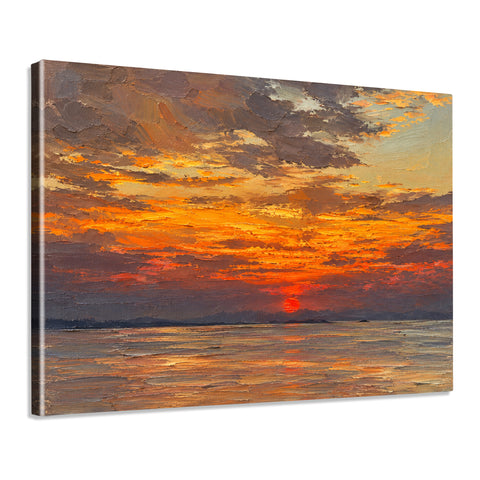 INVIN ART Framed Canvas 100% Handpainted Oil Painting Golden Sunset Reflections Wall Art