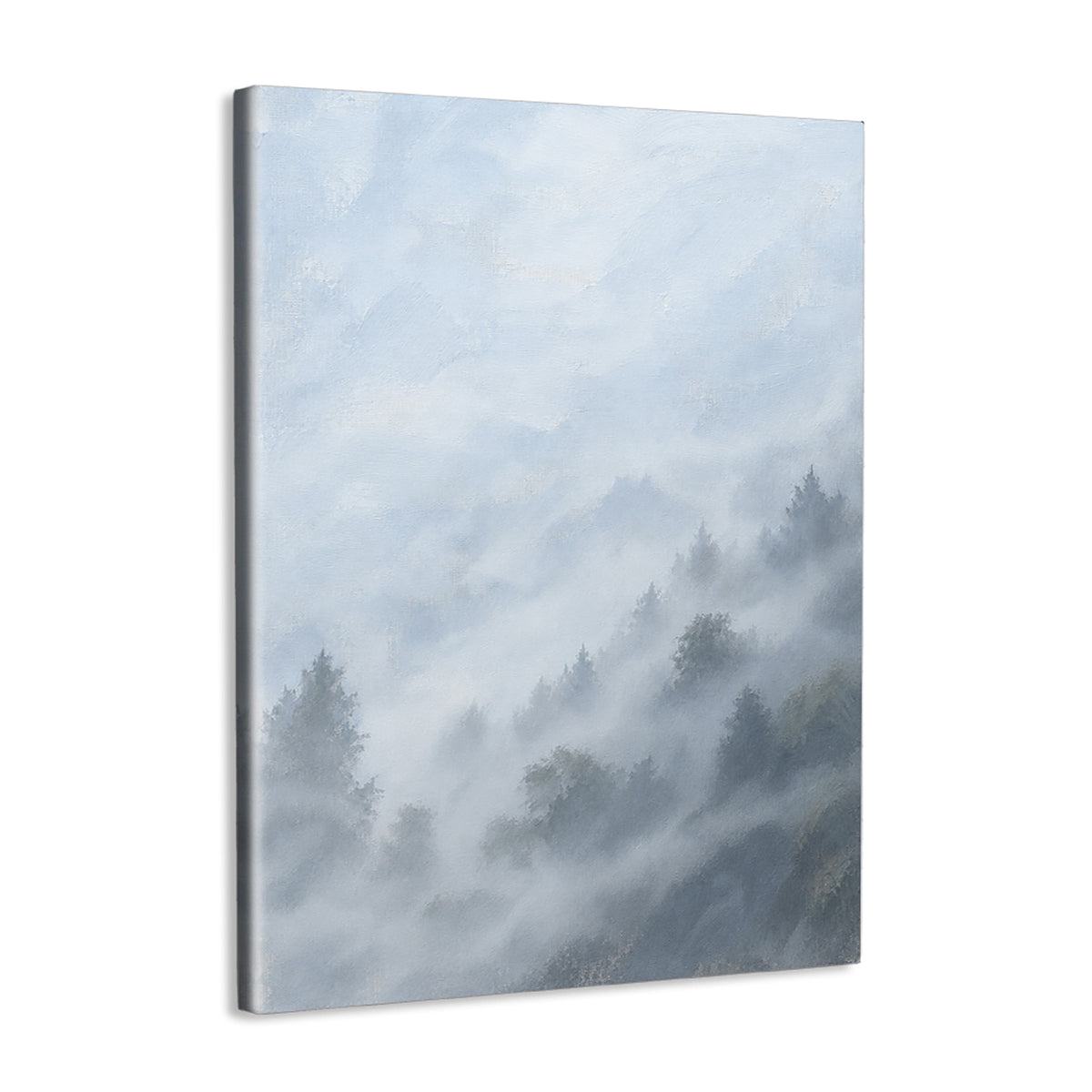 INVIN ART Framed Canvas 100% Handpainted Oil Painting Forest Slopes in Mist Wall Art