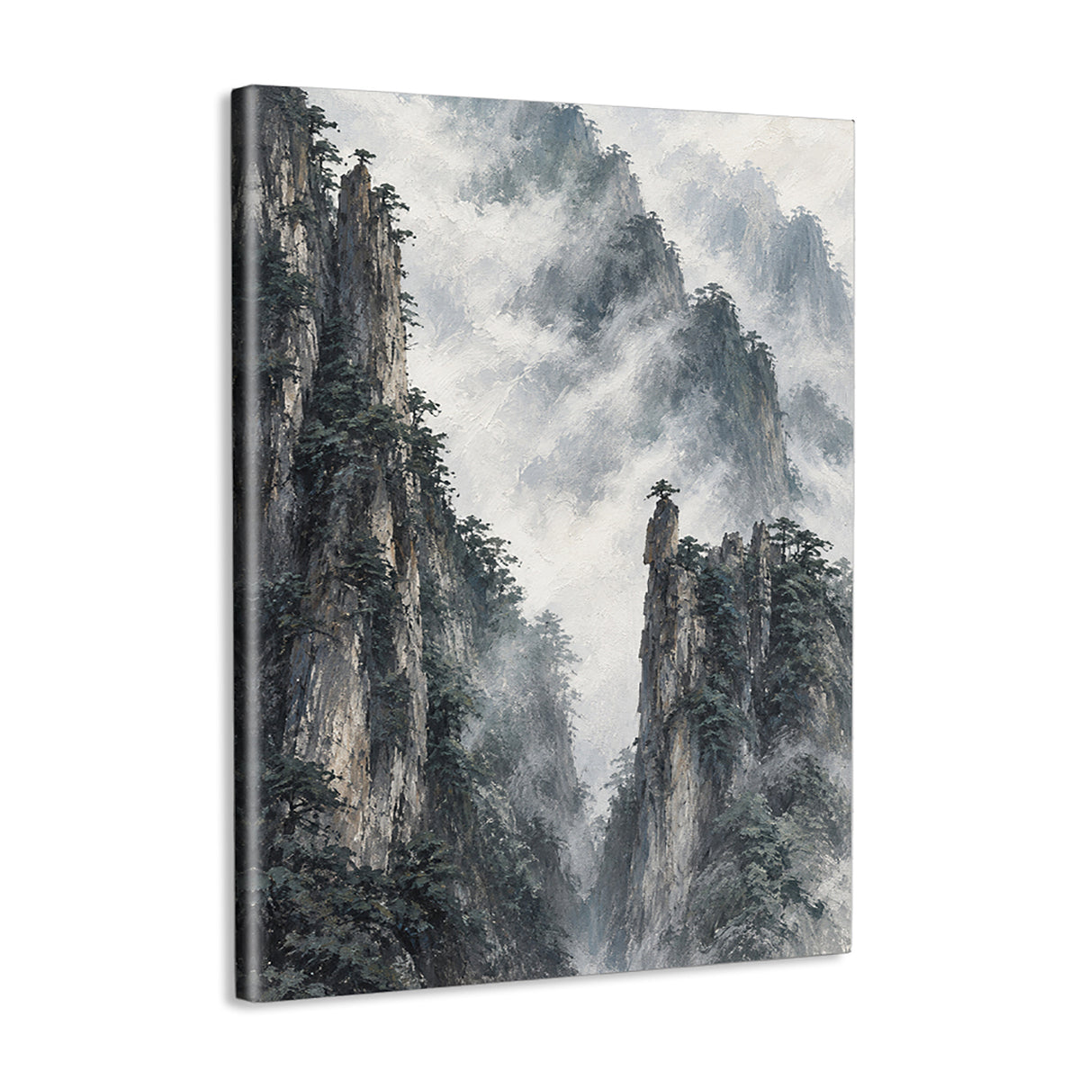 INVIN ART Framed Canvas 100% Handpainted Oil Painting Clouds Around Stone Peaks Wall Art