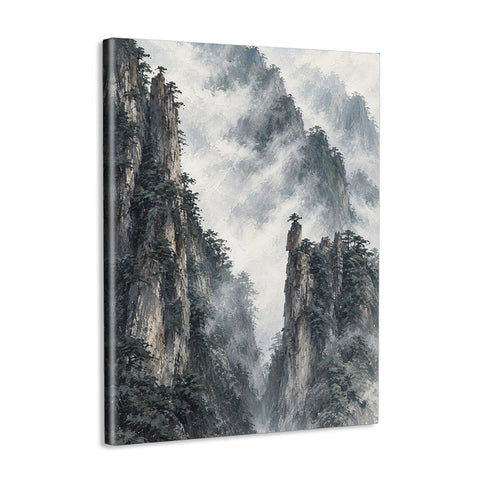 INVIN ART Framed Canvas 100% Handpainted Oil Painting Clouds Around Stone Peaks Wall Art