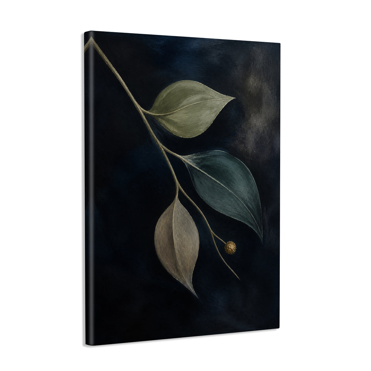 INVIN ART Framed Canvas 100% Handpainted Oil Painting Leaves Against Midnight Blue Wall Art