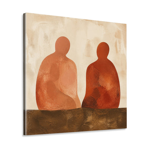 INVIN ART Framed Canvas 100% Handpainted Oil Painting Companions in Terracotta Wall Art