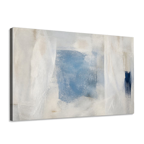 INVIN ART Framed Canvas 100% Handpainted Oil Painting Blue Window Traces Wall Art