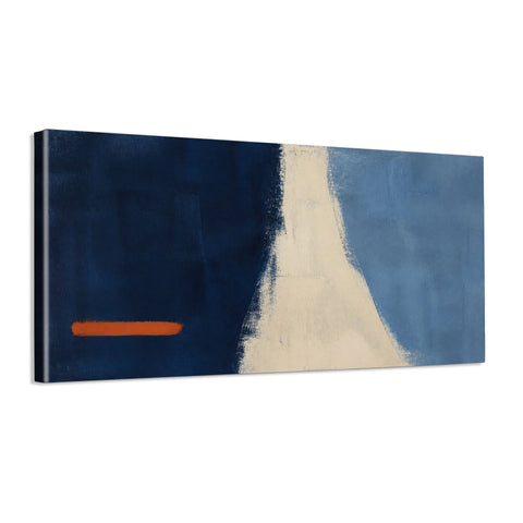 INVIN ART Framed Canvas 100% Handpainted Oil Painting Orange Line Across Blue Wall Art