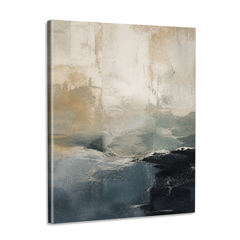 INVIN ART Framed Canvas 100% Handpainted Oil Painting Blue Gray Layered Shore Wall Art