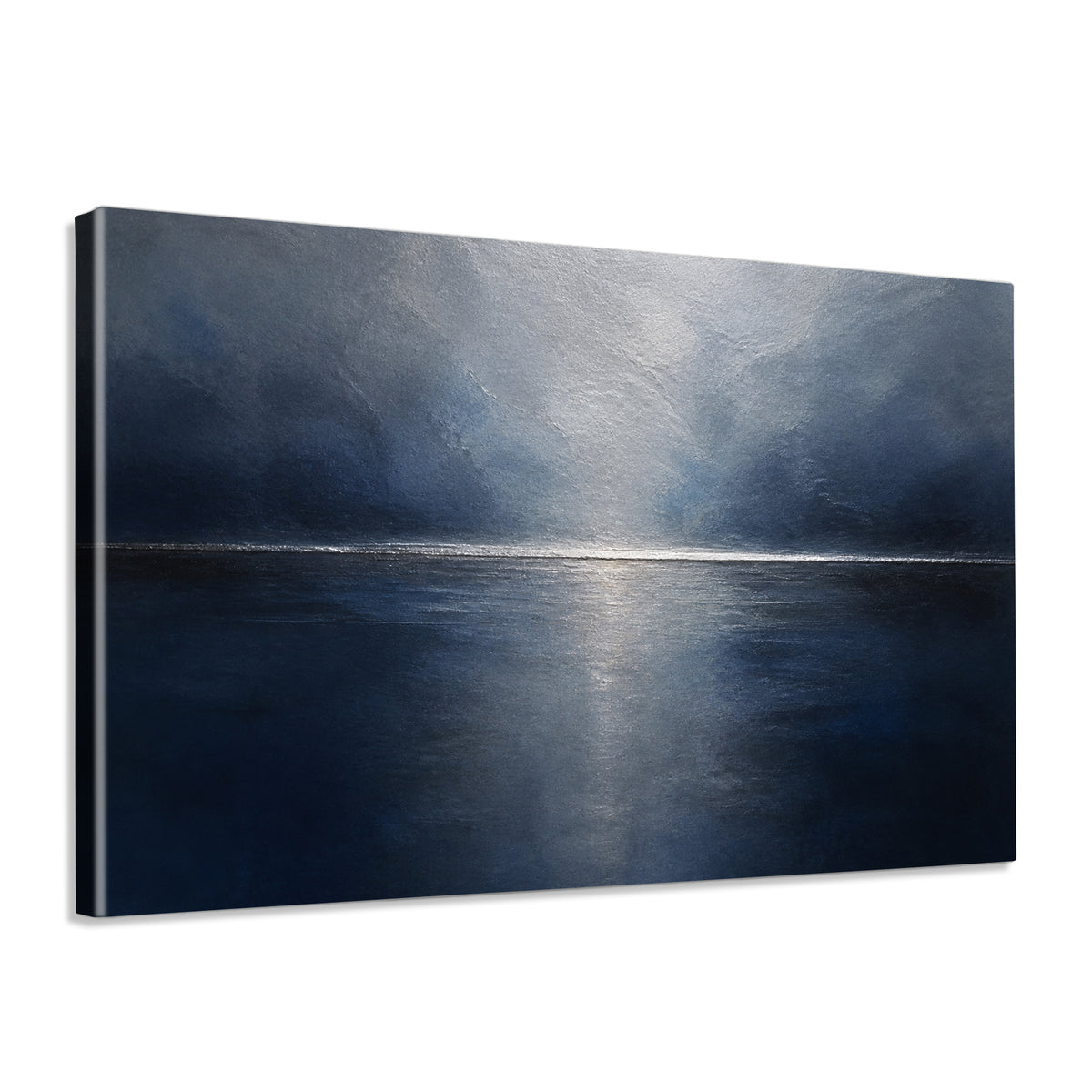 INVIN ART Framed Canvas 100% Handpainted Oil Painting Deep Blue Moonlit Lake Wall Art