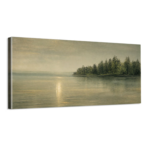 INVIN ART Framed Canvas 100% Handpainted Oil Painting Golden Light by the Forest Shore Wall Art