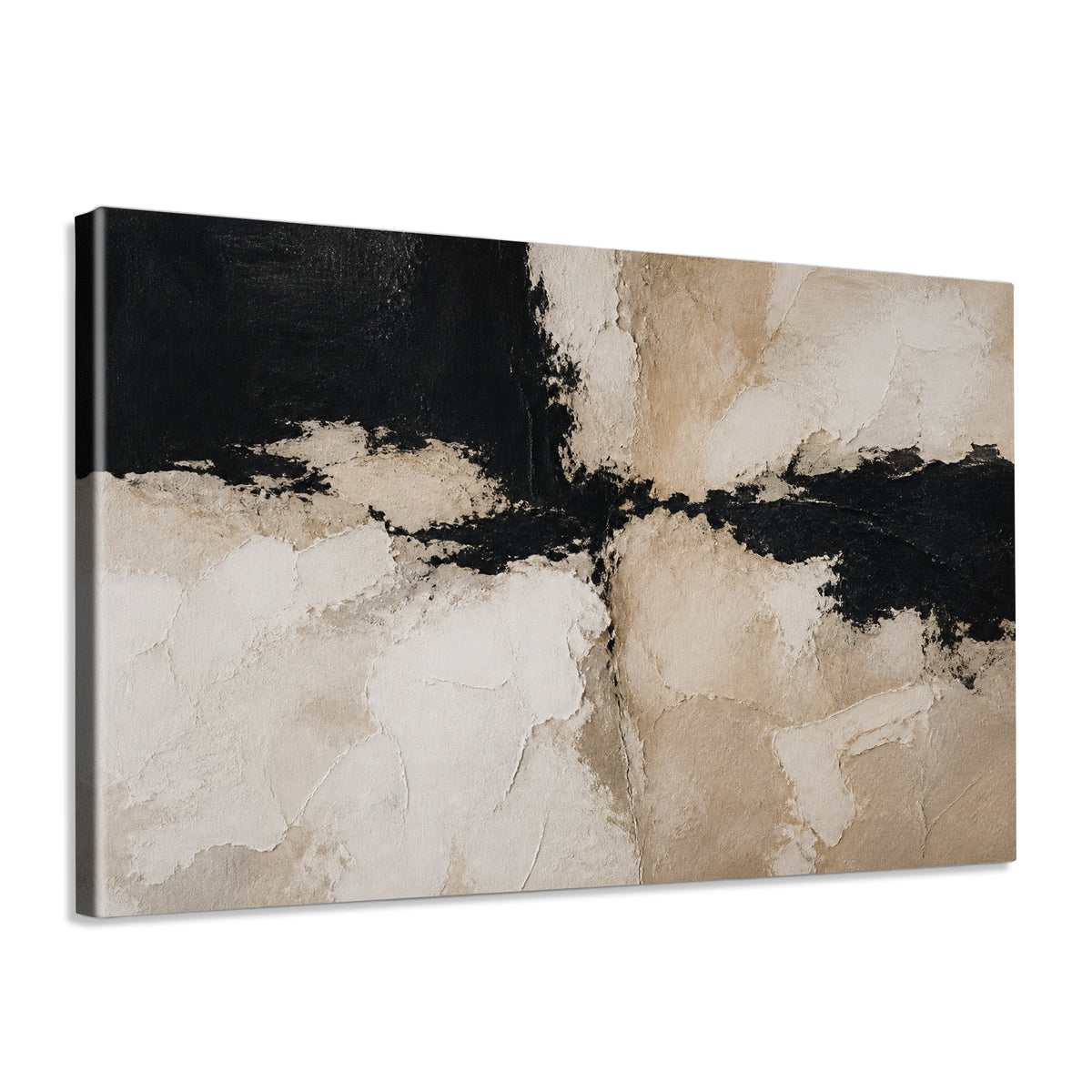 INVIN ART Framed Canvas 100% Handpainted Oil Painting Black and White Divide Wall Art