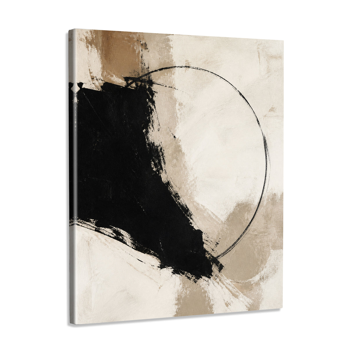 INVIN ART Framed Canvas 100% Handpainted Oil Painting Black Form and a Fine Circle Wall Art