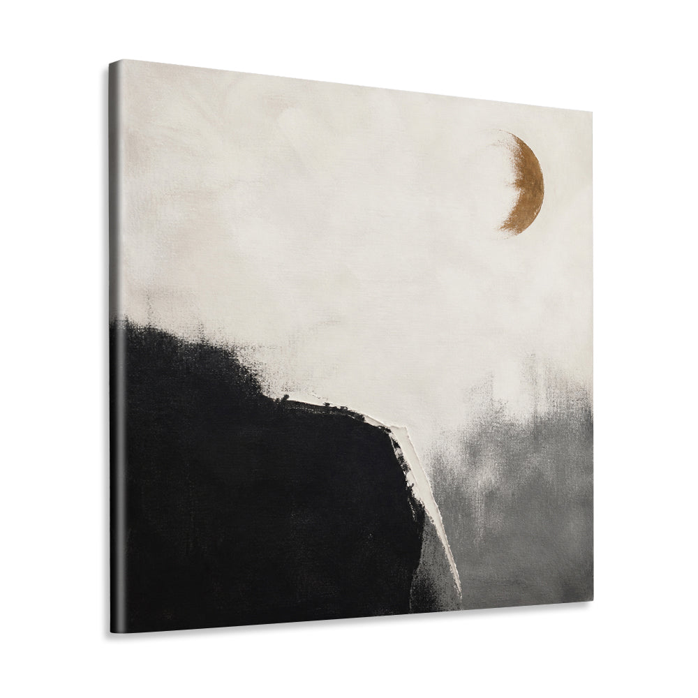INVIN ART Framed Canvas 100% Handpainted Oil Painting Ochre Moon and Dark Shore Wall Art