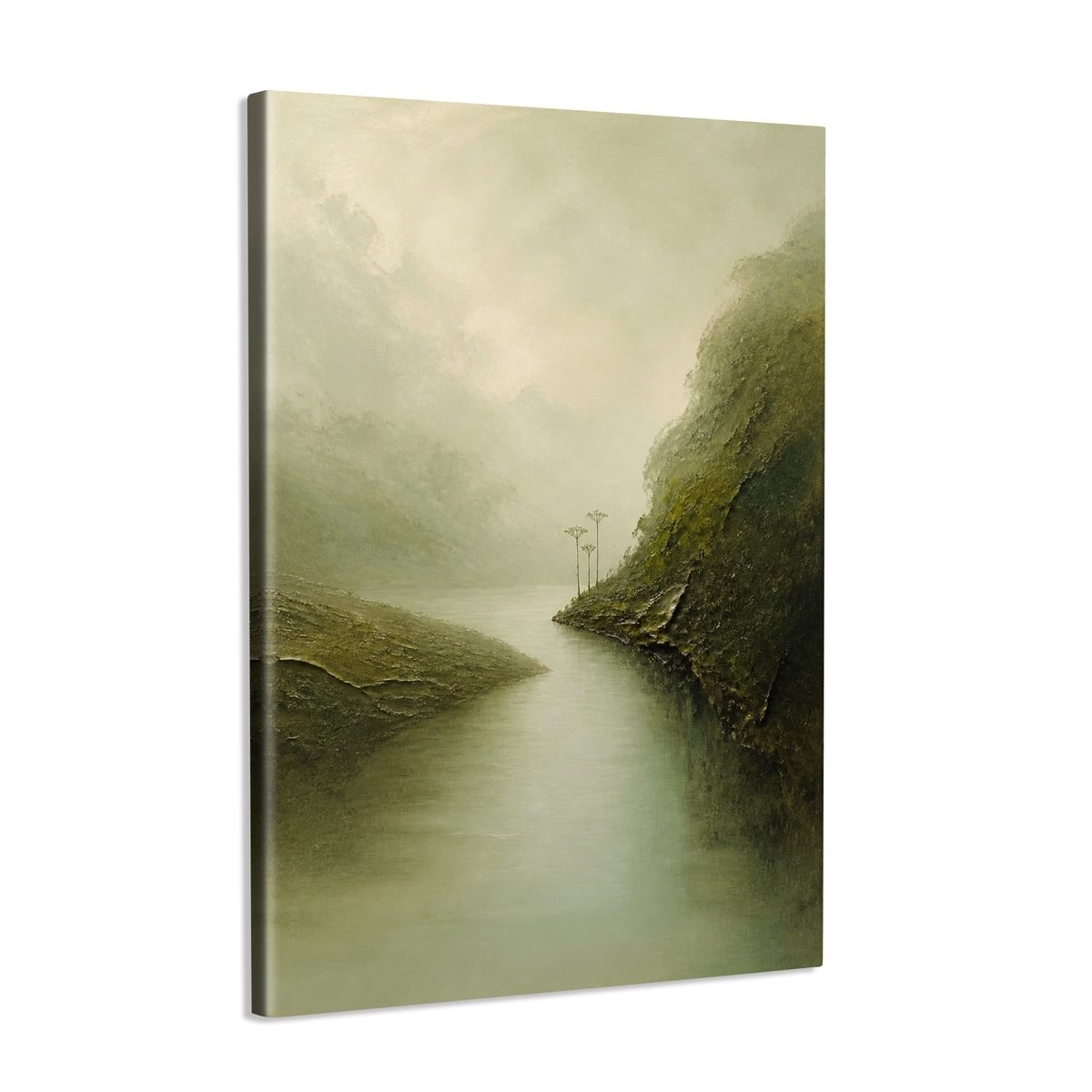 INVIN ART Framed Canvas 100% Handpainted Oil Painting Still Water in the Gorge Wall Art