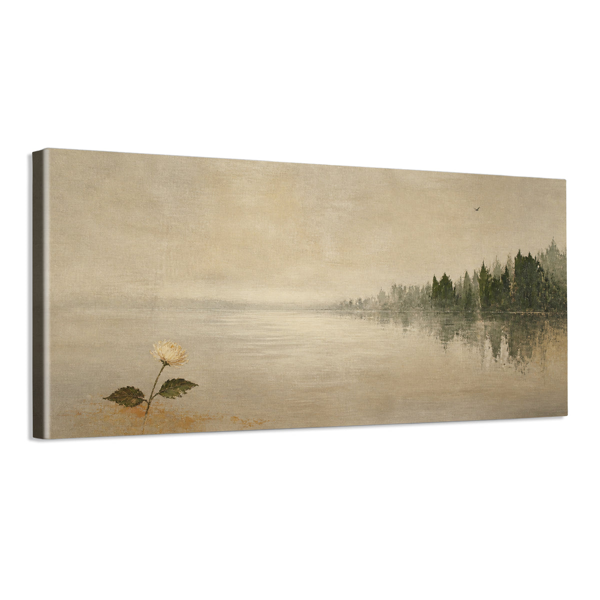 INVIN ART Framed Canvas 100% Handpainted Oil Painting One Flower by the Lake Wall Art