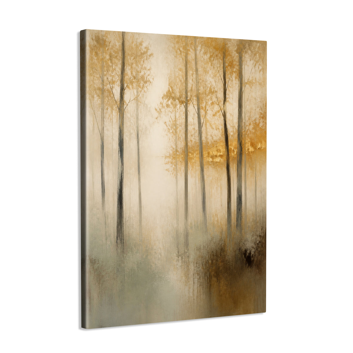 INVIN ART Framed Canvas 100% Handpainted Oil Painting Golden Leaves in Mist Wall Art