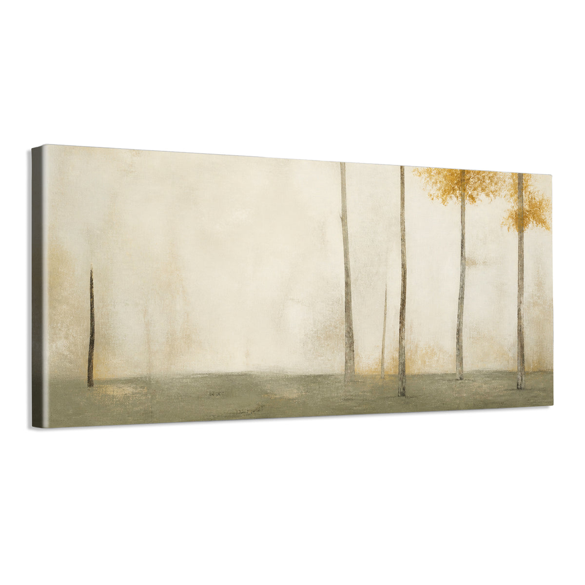 INVIN ART Framed Canvas 100% Handpainted Oil Painting Sparse Trees in Pale Gold Wall Art