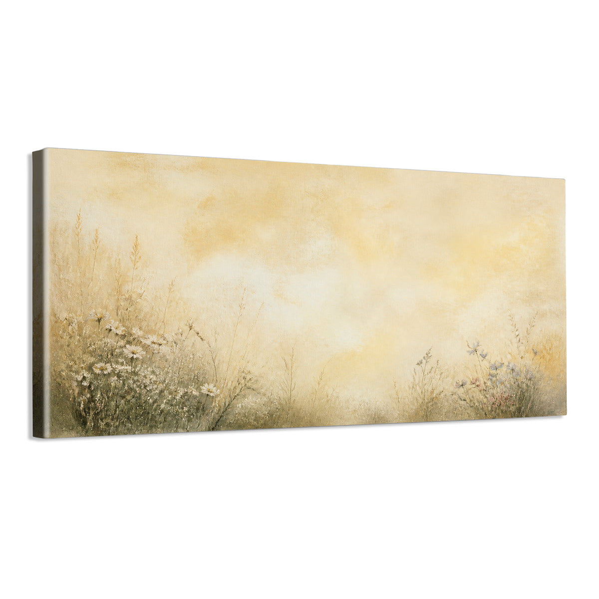 INVIN ART Framed Canvas 100% Handpainted Oil Painting Flowers Beneath Golden Clouds Wall Art
