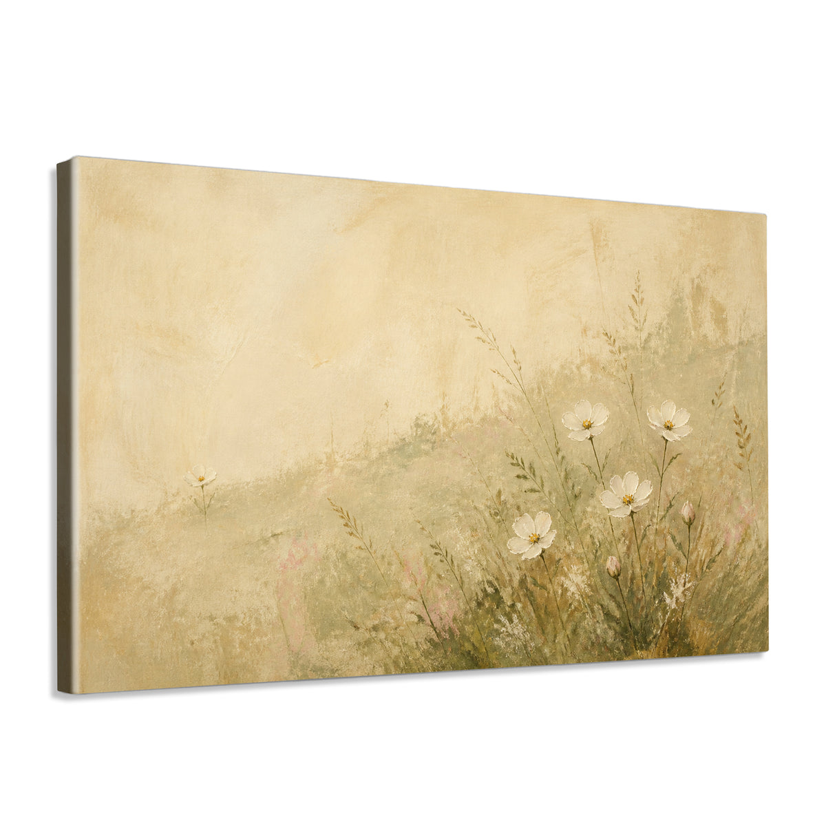 INVIN ART Framed Canvas 100% Handpainted Oil Painting Daisies in the Breeze Wall Art
