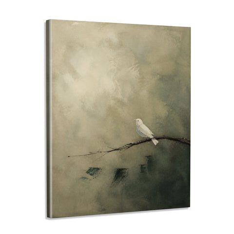 INVIN ART Framed Canvas 100% Handpainted Oil Painting White Bird on a Branch Wall Art