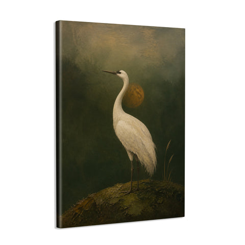 INVIN ART Framed Canvas 100% Handpainted Oil Painting Crane at Dusk Minimal Bird Landscape Wall Art