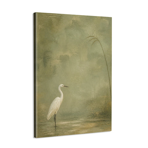 INVIN ART Framed Canvas 100% Handpainted Oil Painting White Heron Beneath a Reed Wall Art